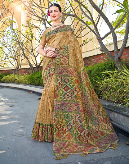 Gold all over Self Floral Print Tissue Saree