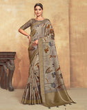 Ash Coloured Dola Silk Saree With Short Pallu