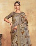 Ash Coloured Dola Silk Saree With Short Pallu