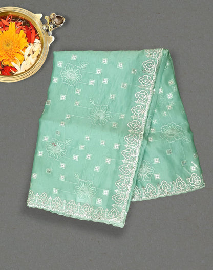 Sea Green Embellished with Stones work Organza Saree