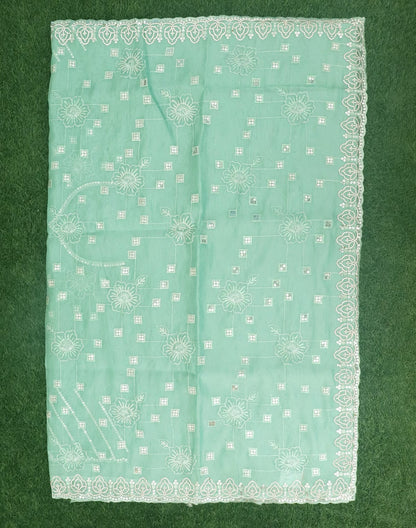 Sea Green Embellished with Stones work Organza Saree