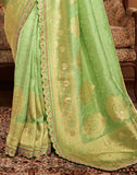 Pista Green Designer Dola Silk Saree With Embroidery Work Blouse