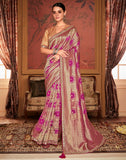 Golden Pink Floral Soft Dola Silk Designer Saree