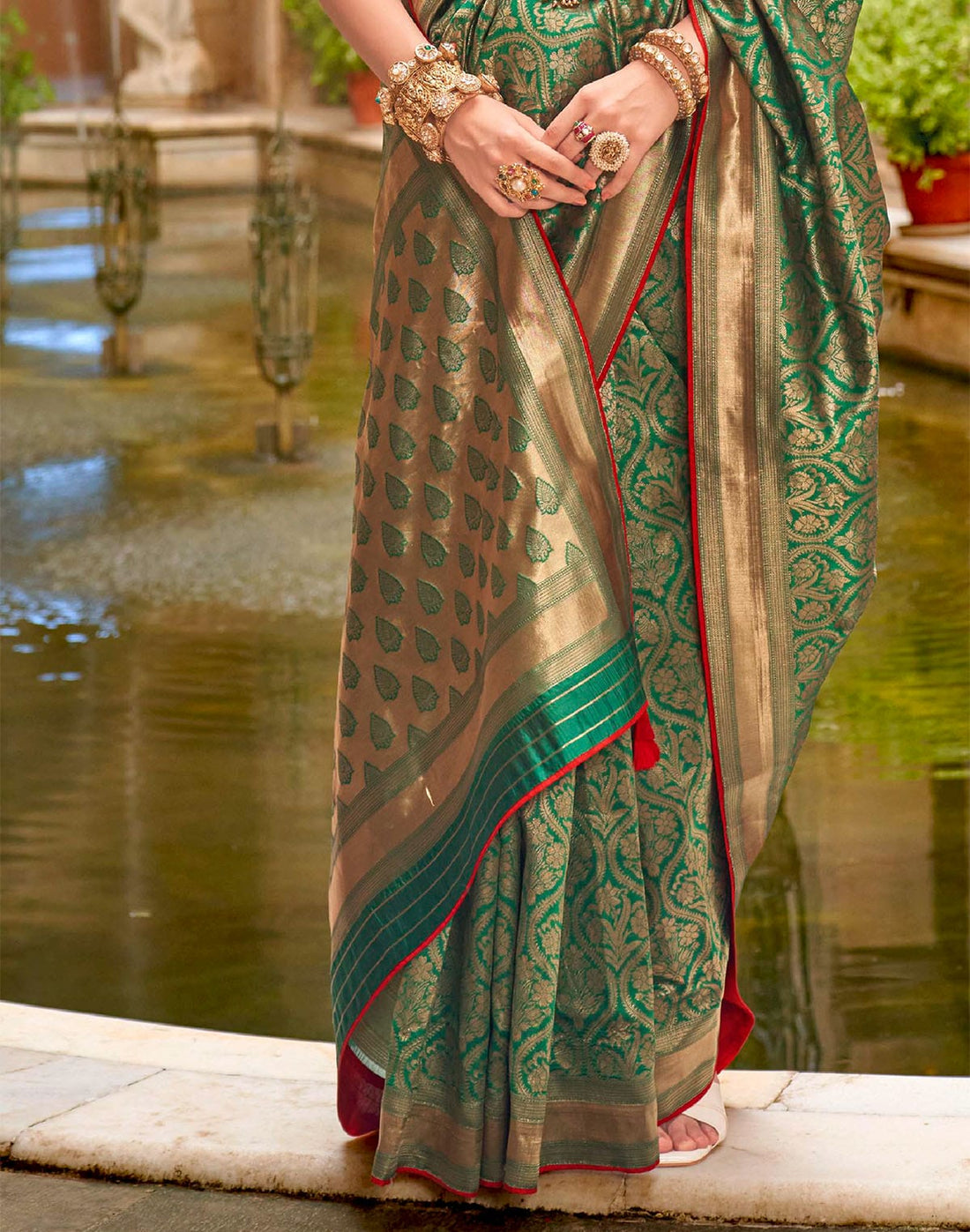 Sea Green Floral design Banaras Patola Silk Saree