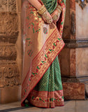 Green and Maroon Brocade Banaras Silk Stones work Saree