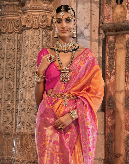 Orange Banaras Silk Party Wear Stones work Saree