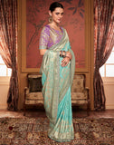 Sea Green Banarasi Designer Dola Silk Saree With Embroidered Blouse