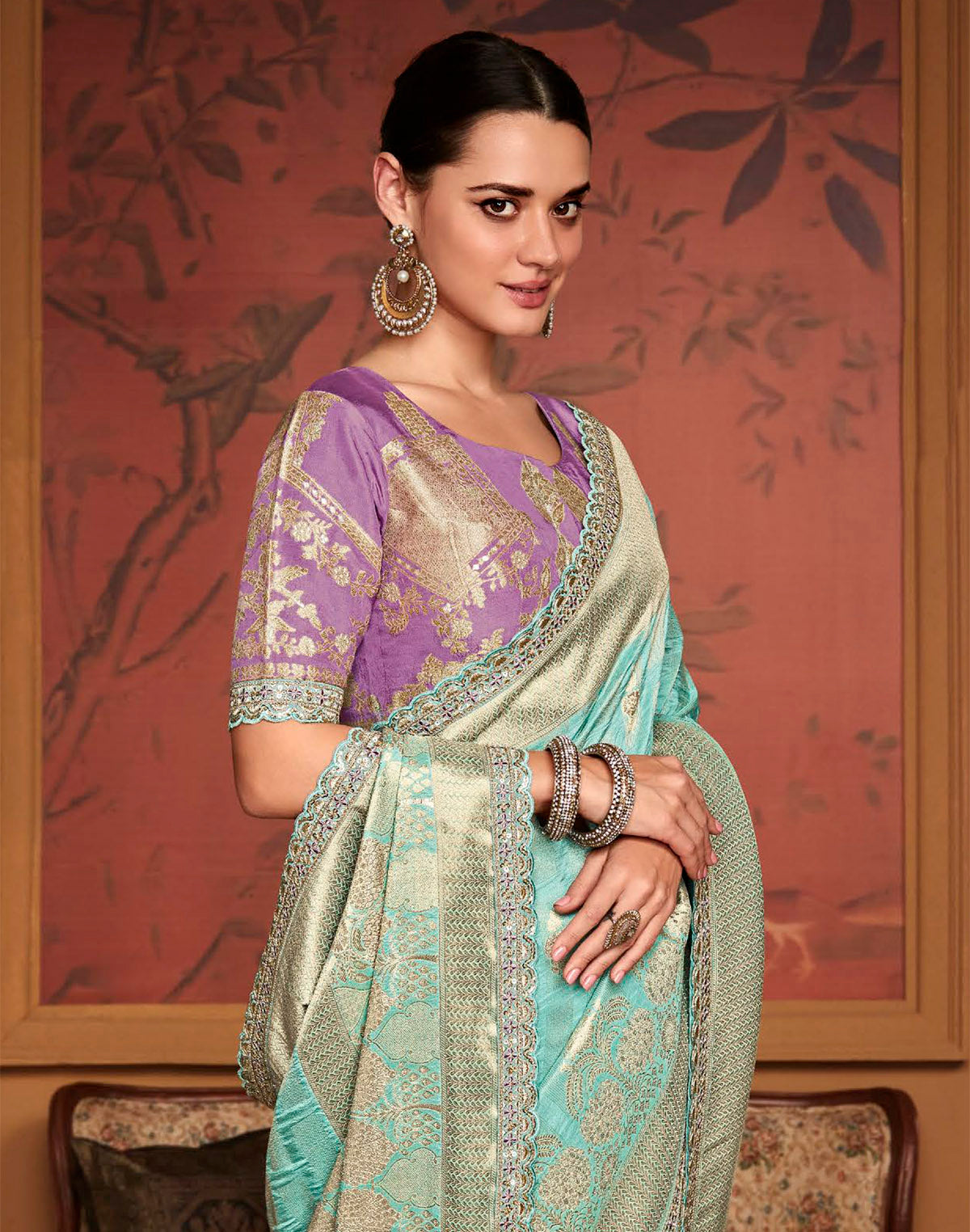 Sea Green Banarasi Designer Dola Silk Saree With Embroidered Blouse