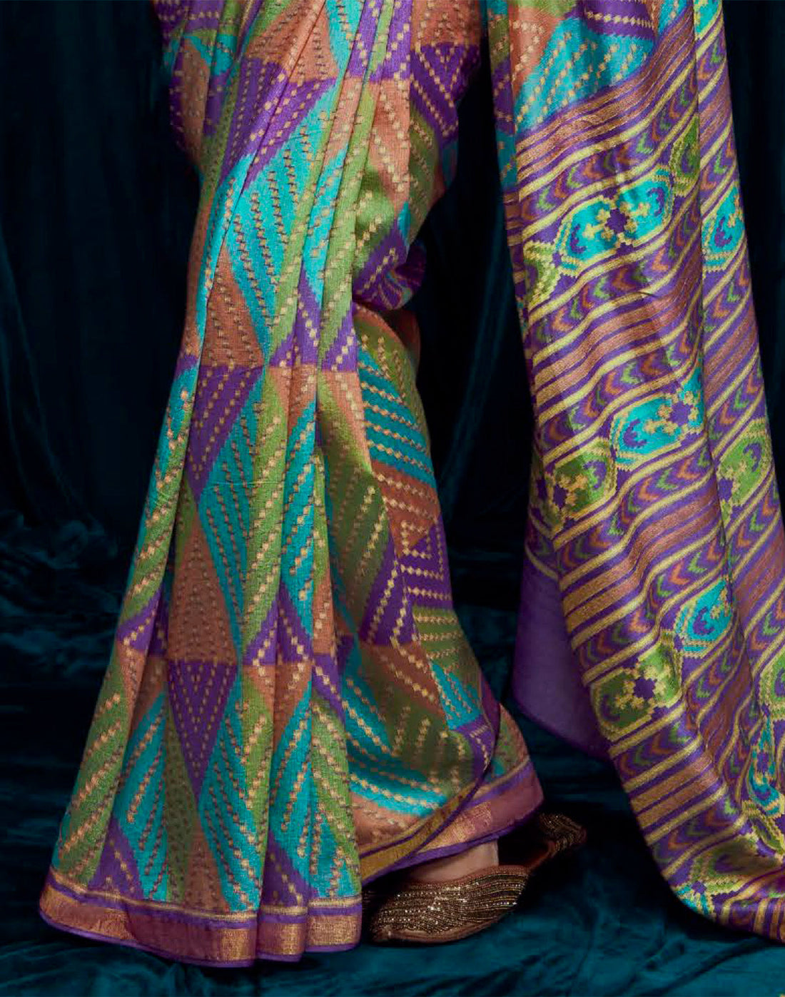 Multi Color Brasso Silk Saree With Embroidered Blouse