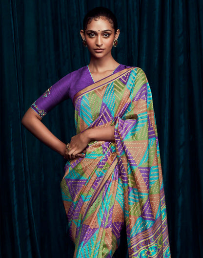 Multi Color Brasso Silk Saree With Embroidered Blouse