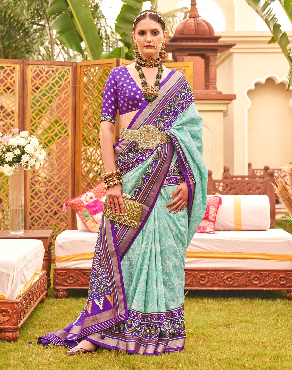 Alluring Sea Green smooth Patola Saree