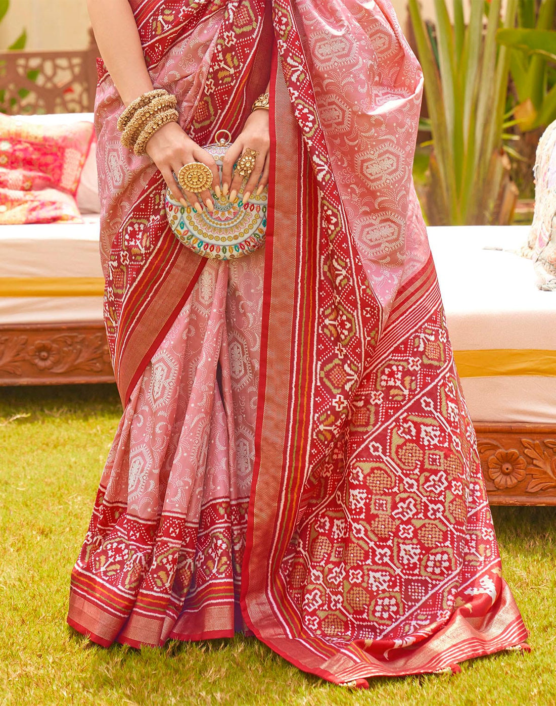 Precious Pink Patola Print Traditional Saree