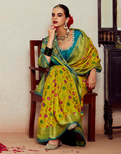 Light Yellow Brasso Silk Saree and Designer Blouse