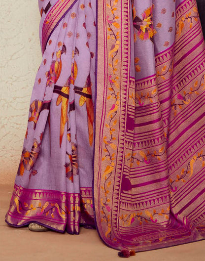 Light Purple Floral Pattern Brasso Silk Saree