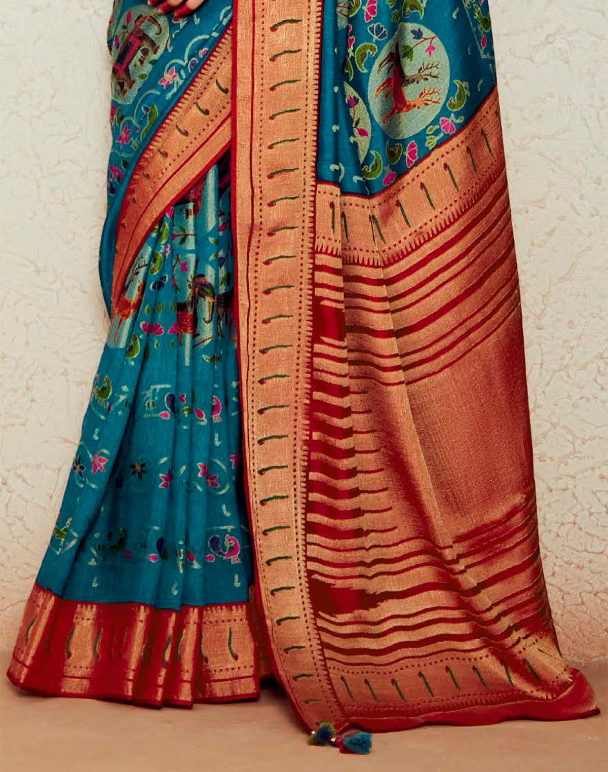 Blue Brasso Silk Paithani Saree With Embroidered Blouse