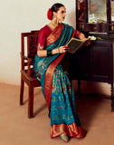 Blue Brasso Silk Paithani Saree With Embroidered Blouse