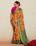 Floral Design Soft Brasso Silk Saree in Light Orange