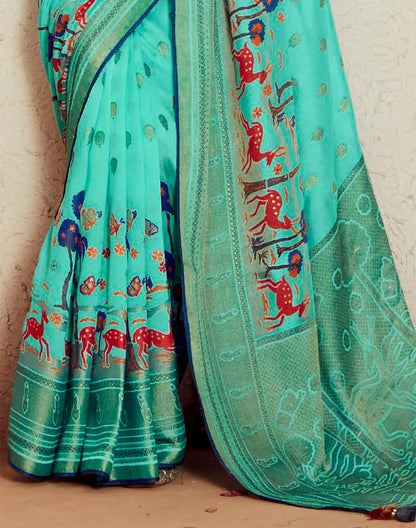 Sea Green Brasso Silk Saree With Embroidered Blouse