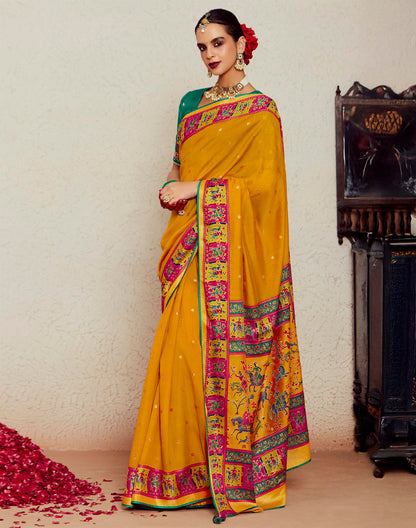 Mustard Yellow Brass Silk Designer Saree