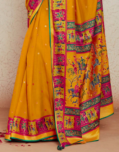 Mustard Yellow Brass Silk Designer Saree