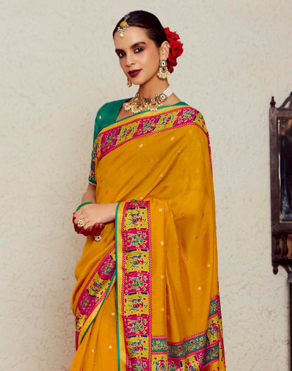 Mustard Yellow Brass Silk Designer Saree