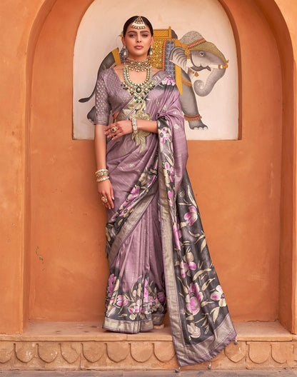 Light Purple Soft Silk Saree with Floral Print