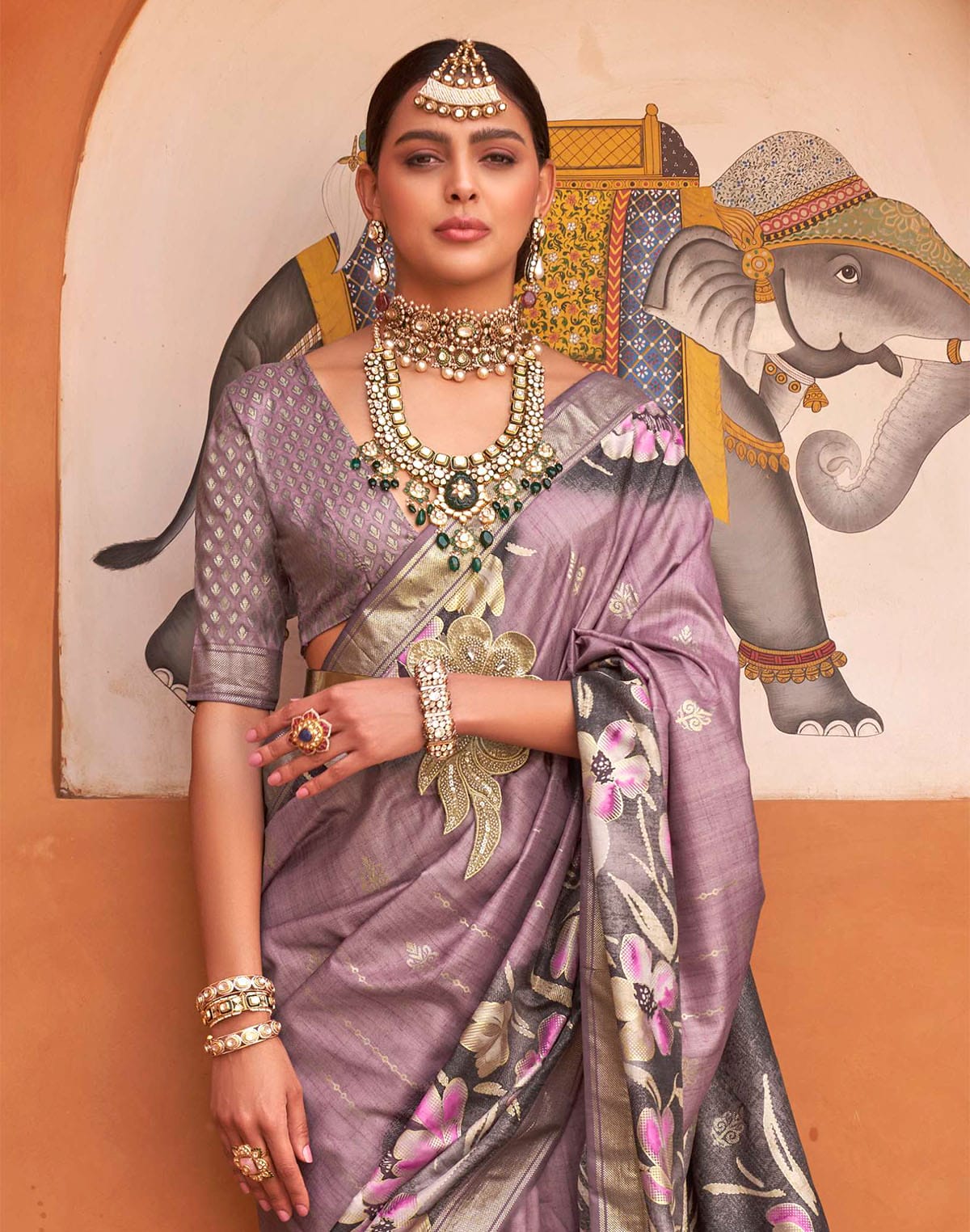 Light Purple Soft Silk Saree with Floral Print