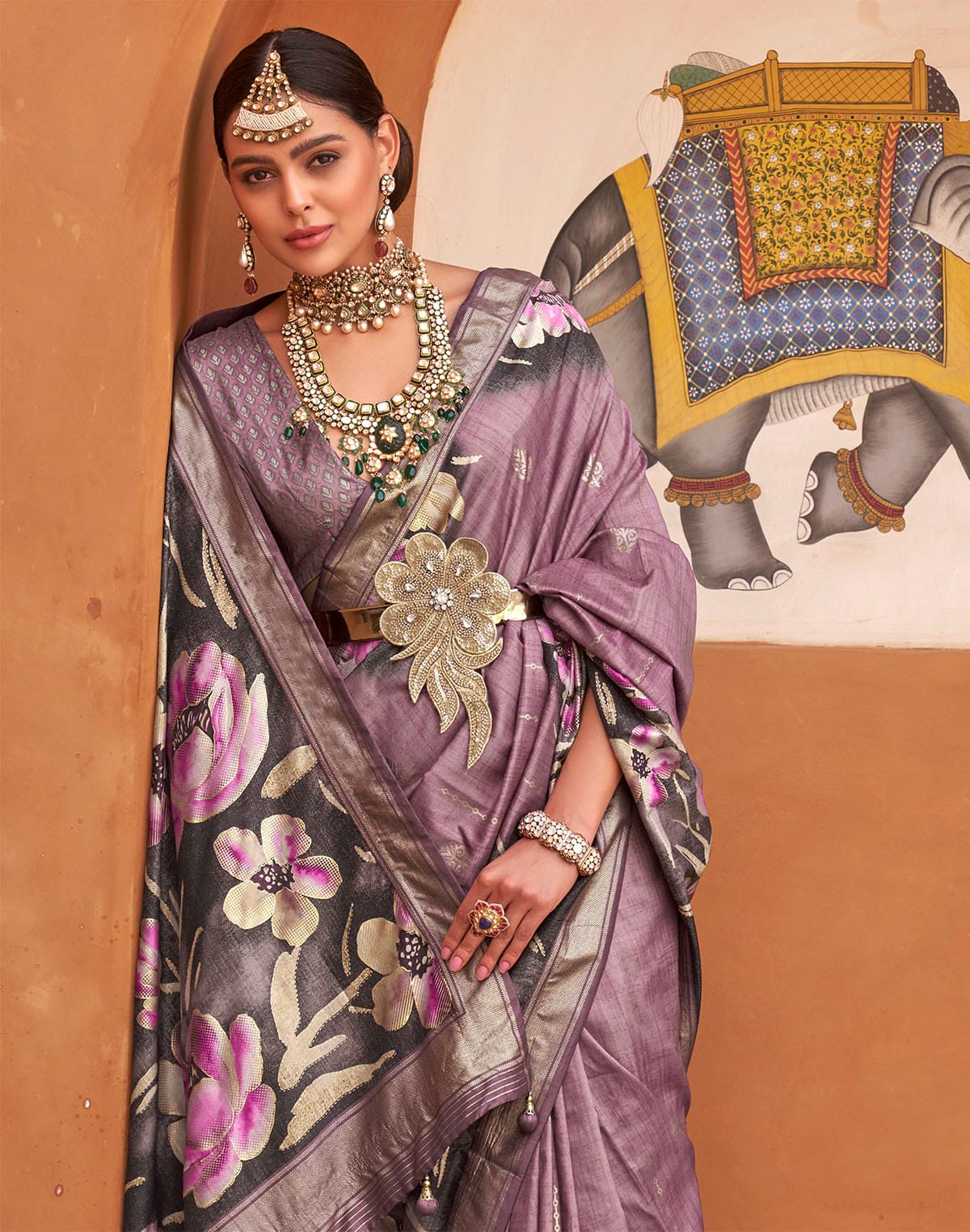 Light Purple Soft Silk Saree with Floral Print