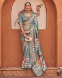 Antique Grey Soft Silk Saree with Floral Print