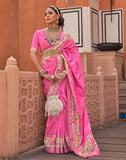 Attractive Pink Printed Soft Silk Saree