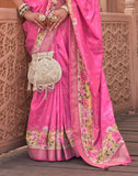 Attractive Pink Printed Soft Silk Saree