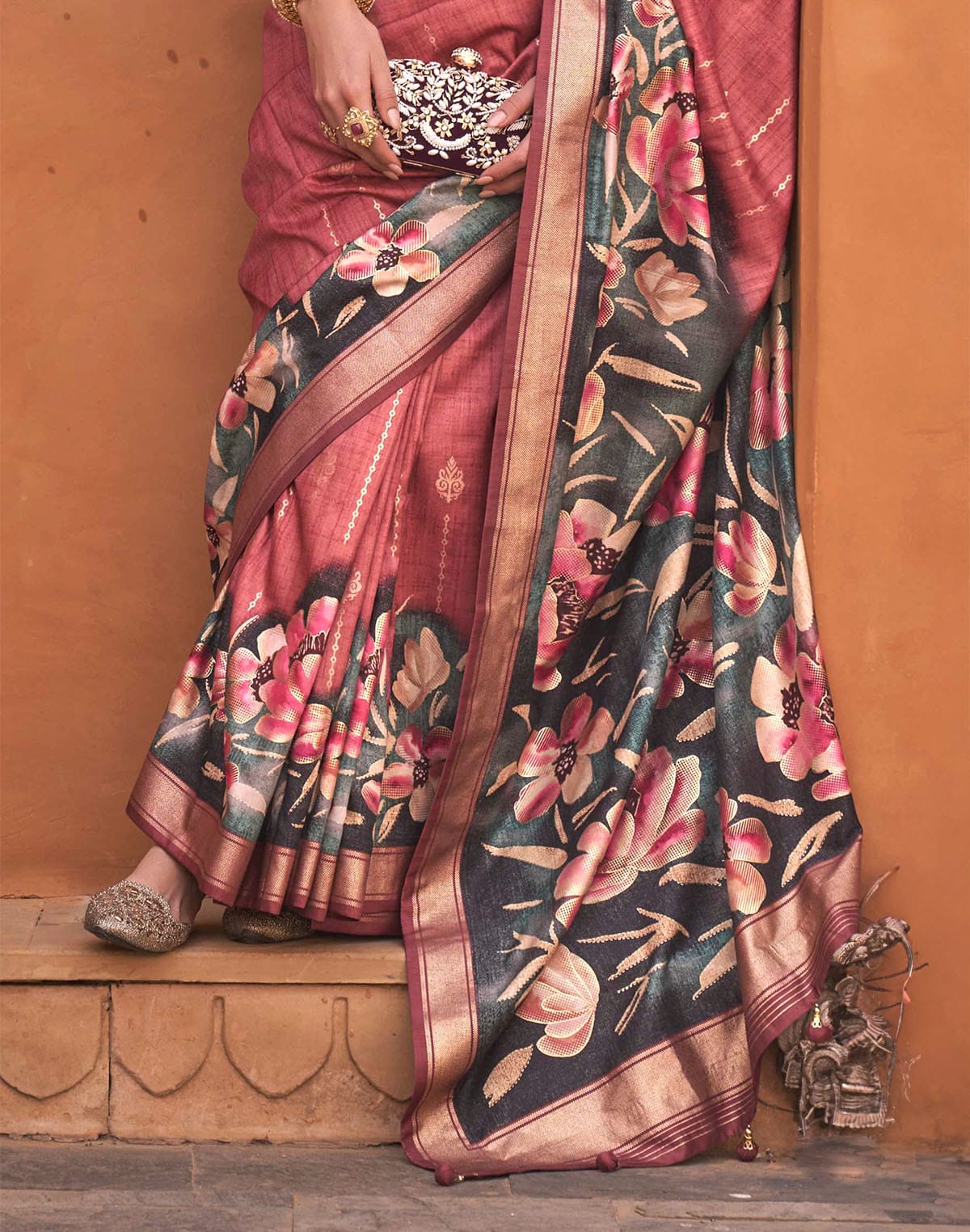 Mauve Pink Floral Soft Silk Saree