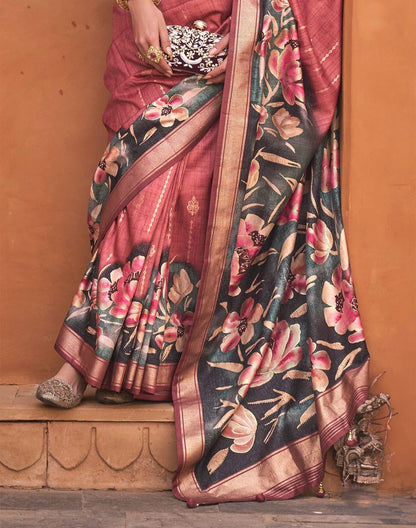 Mauve Pink Floral Soft Silk Saree