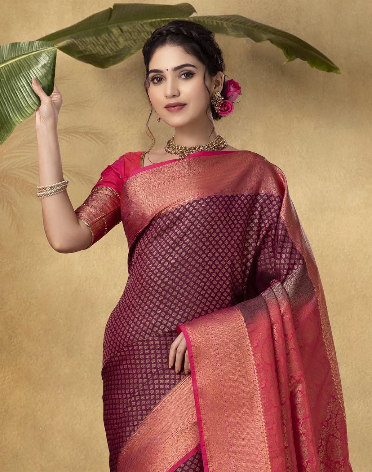 Traditional Maroon Brocade design Soft Banaras Fancy Saree