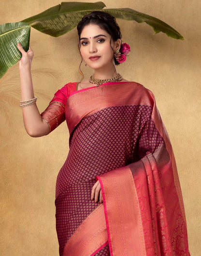 Traditional Maroon Brocade design Soft Banaras Fancy Saree