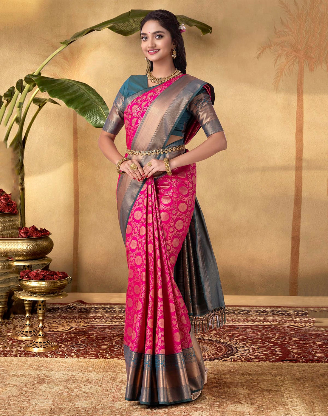 Extraordinary Pink Floral Soft Banaras Skut Border Saree