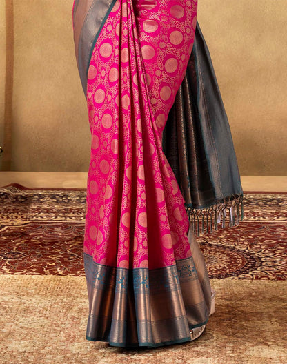 Extraordinary Pink Floral Soft Banaras Skut Border Saree