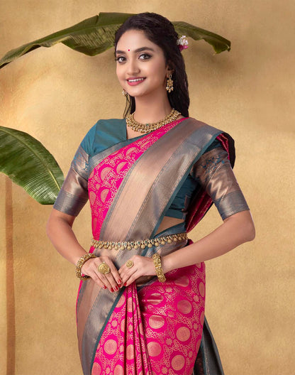 Extraordinary Pink Floral Soft Banaras Skut Border Saree