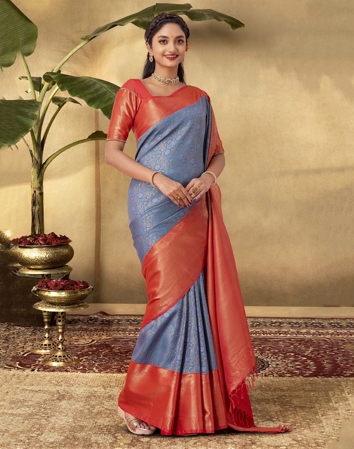 Traditional Motifs Blue Colour Soft Banaras Saree