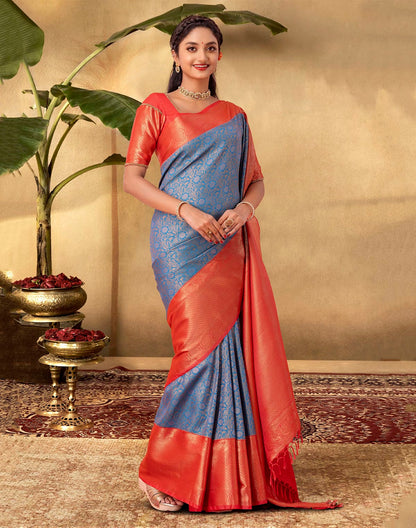 Traditional Motifs Blue Colour Soft Banaras Saree