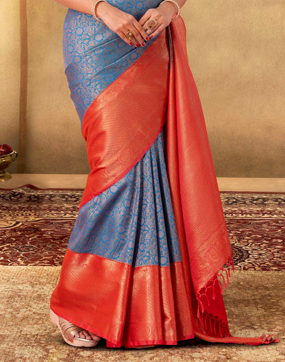 Traditional Motifs Blue Colour Soft Banaras Saree