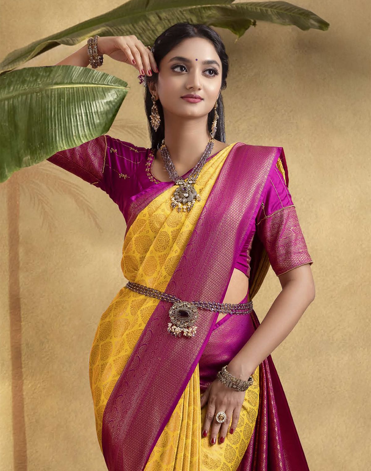 Soft Banaras Silk Yellow Coloured Contrast Border Saree