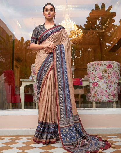 Light Beige Self Design Jute Silk Saree