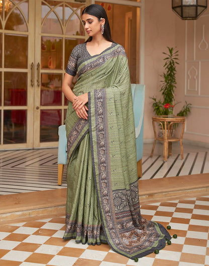 Light Mehendi Green Jute Silk Fancy Saree