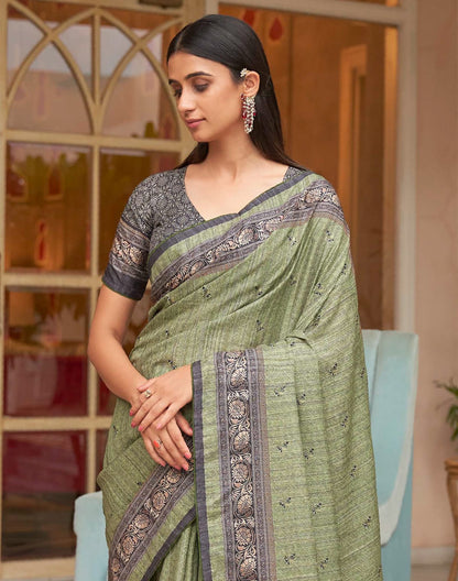 Light Mehendi Green Jute Silk Fancy Saree