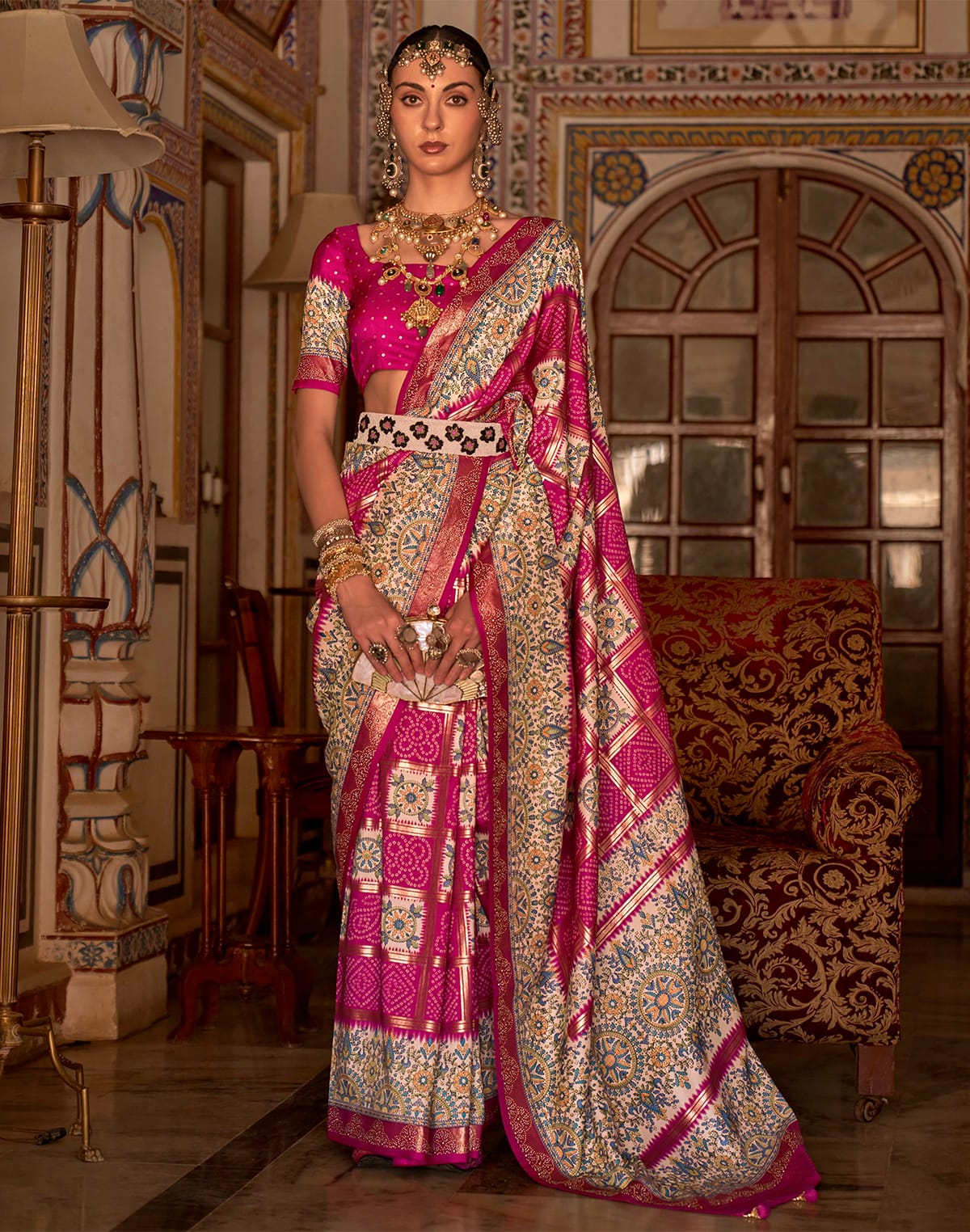 Pink Coloured Bandhini Print Patola Silk Saree