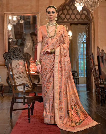 Blissful Peach Colour Floral  Mica Print Patola Saree