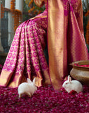 Elegant Magenta Floral Design Pure Silk Kanjivaram Saree