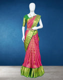 Dark Pink Floral Zari Contrast Border Saree