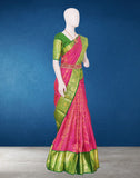 Dark Pink Floral Zari Contrast Border Saree